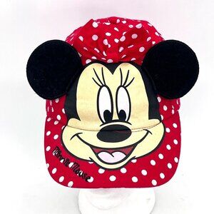 Disney Minnie Mouse Cap Hat Youth Girls Small Red Polka Dot With Ears & Bow